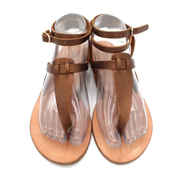 Ancient Greek Sandals 38 Womens 8 Brown Bronze Leather Gladiator Flat Sandals - Picture 2 of 8